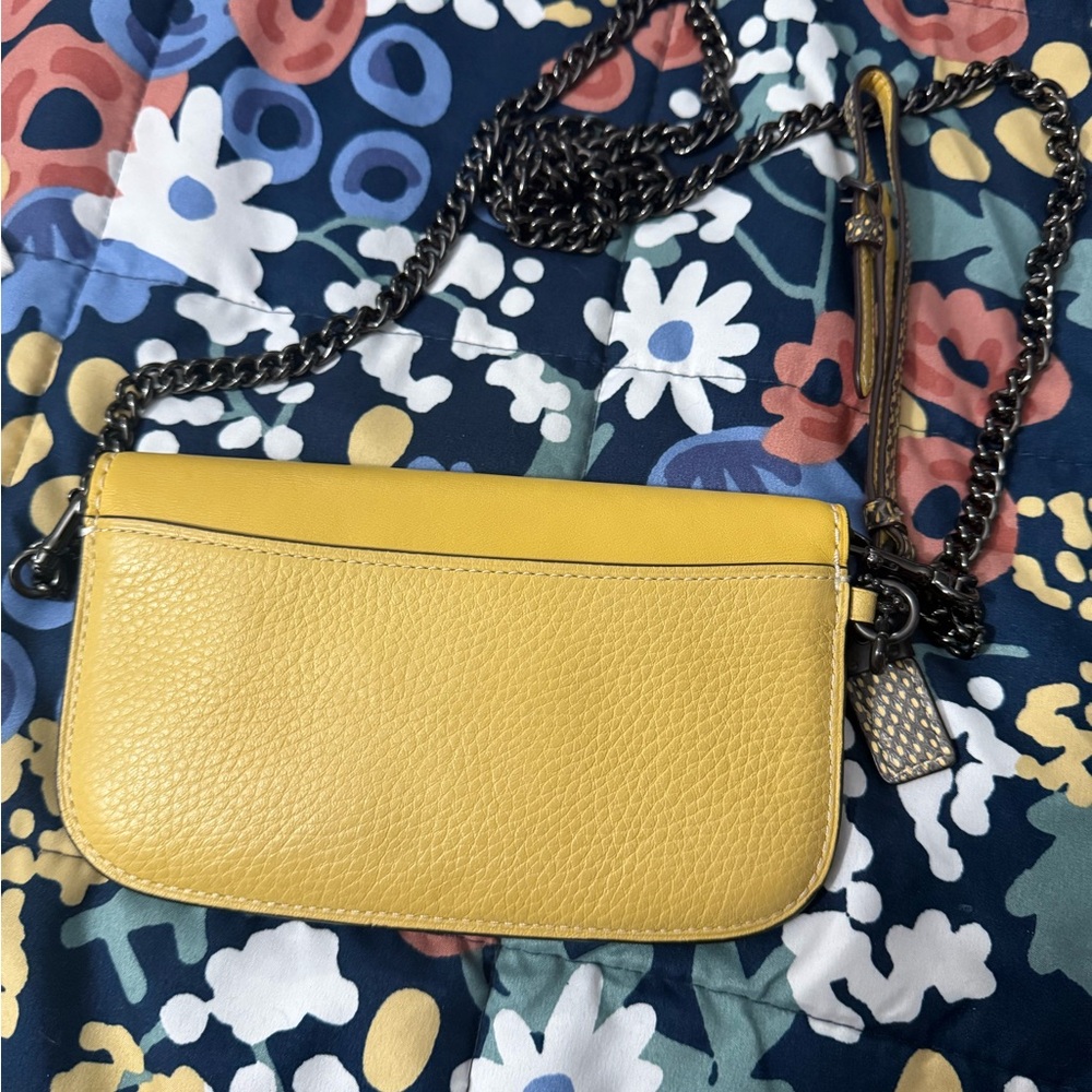 Coach Mustard Yellow Leather Crossbody Bag with Snakeskin handle - Picture 5 of 5